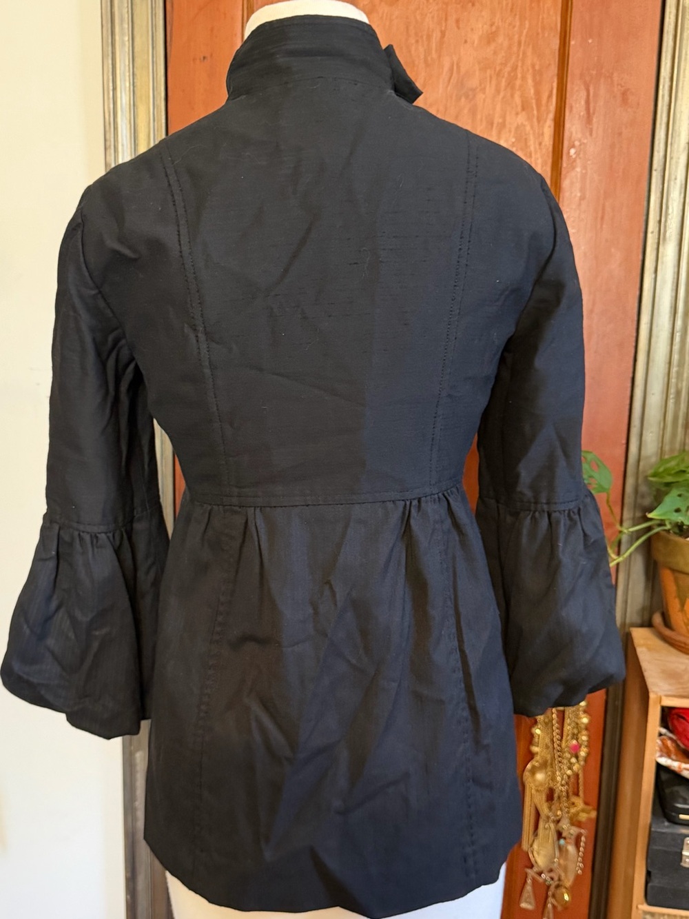 Nanette Leopore Black Lined Baby Doll Bowtie Balloon Sleeve Peplum Jacket Size 4 - Picture 2 of 16